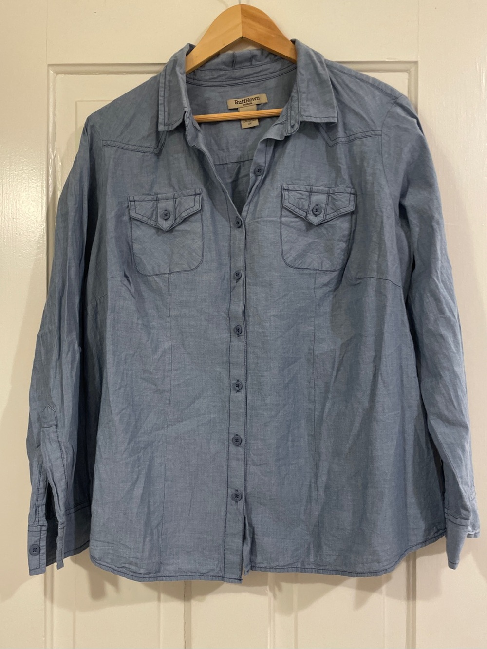 Ruff Hewn Woman Light Blue Denim Chambray Button-Down Shirt